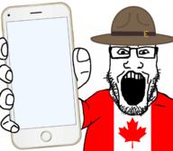 arm canada clothes country flag flag:canada glasses hand hat holding_object holding_phone iphone open_mouth phone soyjak stubble subvariant:phoneplier subvariant:phoneplier_vertical template tshirt variant:markiplier_soyjak // 2160x1884 // 922.9KB