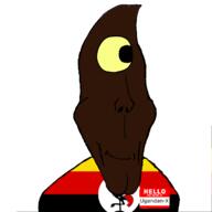 black_skin closed_mouth clothes euromutt hello_my_name_is_(sticker) one_eye shitskin subvariant:Eliot subvariant:euroaryan subvariant:euromutt uganda ugandan-X(user) variant:markiplier_soyjak yellow_sclera // 1280x1280 // 76.7KB