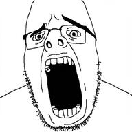 beard eyebrows glasses looking_at_you nuvariant open_mouth soyjak stubble teeth teeth_showing variant:cobson white_background wrinkles // 1024x1024 // 183.2KB