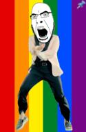 animated dance flag full_body gangnam_style gay glasses irl lgbt open_mouth push_pin soyjak sticky stubble variant:cobson // 300x460 // 309.8KB