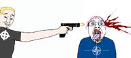 2soyjaks arm blond blood blue_eyes celtic_cross eagle fascism flag flag:nato glasses gun gunshot hand italy nato open_mouth purple_hair smile stubble tranny variant:bernd variant:chudjak white_skin zog // 1166x515 // 144.7KB