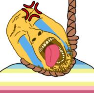 ack anger_mark closed_eyes clothes crying cunny emoticon flag:minor_attracted_person map_(pedophile) noose open_mouth pedophile rope soyjak stubble suicide teeth tongue tongue_out variant:bernd yellow_skin 😭 // 768x760 // 222.5KB