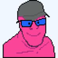 blue_glasses clothes doll_(user) glasses hat icon pink_skin pixel_art smile variant:feraljak // 128x128 // 6.7KB
