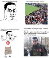 angry arm closed_mouth clothes cyrillic_text europe flag:russia glasses hair hand hands_up nazism open_mouth pol_(4chan) russia shorts soyjak swastika text tshirt variant:chudjak // 713x846 // 674.7KB