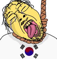 aliased asian buck_teeth crying flag:south_korea glasses gook gookroach hair hanged hanging korean rope slant_eyes south_korea stubble sweat_stain tongue variant:bernd yellow_skin yellow_teeth // 768x786 // 40.8KB