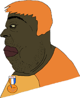 1_year_on_bald_men_with_glasses_website award badge brown_skin ginger meta:not_oc orange_hair series:its_based_and_christpilled subvariant:alicia_side subvariant:hunky_twink_sex_machine text variant:alicia wig yellow_sclera zach zartycuck