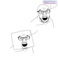 2soyjaks angry glasses minecraft mustache open_mouth soyjak soyjak_party speech_bubble stubble variant:feraljak // 1900x1900 // 147.9KB
