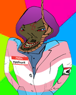 ack black_hair blood_on_face blue_eyes brown_troonjak deformed doctor eyehurt_(user) female femjak front_facing mustache nazism rope swastika tranny transgender_flag troon troonella variant:bernd variant:unknown white_background white_skin woman // 2256x2801 // 1.1MB