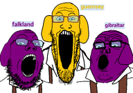 3soyjaks bald clothes dog dog_ear ear eyebrows falkland_(user) gibraltar_(user) glasses guernsey_(user) janny looking_at_you meta:namefags moderator name_tag no_stubble nose open_mouth purple_skin series:trios_&_duos stretched_mouth stubble subvariant:longplier teeth text tinted_glasses transparent_background trend:soyjak_trio variant:gapejak variant:markiplier_soyjak variant:tony_soprano_soyjak wrinkles yellow_skin // 2662x1868 // 178.8KB