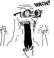 arm distorted glasses hand hands_up horror irl open_mouth soyjak stubble subvariant:wewjak text variant:soyak // 634x680 // 107.8KB