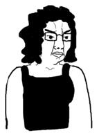 angry arm closed_mouth clothes female femjak flockmod glasses hair lisa sleeveless_shirt soyjak subvariant:female_chudjak variant:chudjak // 605x811 // 56.2KB