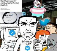 2soyjaks arthoe bloodshot_eyes brainlet computer crying elon_musk female flag full_body glasses hair hanging iphone lipstick millions_must_die npc pun purple_hair rope soyjak subvariant:pol_face suicide tongue tranny twitter twitter_checkmark variant:bernd variant:chudjak wojak yellow_teeth // 1280x1153 // 194.6KB