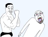 arm bloodshot_eyes buff bulge closed_mouth clothes falling glasses hand open_mouth punch series:chud's_hitman soyjak stubble template tongue transparent_background underpants variant:bernd variant:chudjak vein yellow_teeth // 2880x2243 // 97.5KB