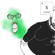 2soyjaks angry chemistry clenched_teeth clothes element fart fat glasses mustache soyjak sulphur tag text variant:feraljak variant:gapejak // 1001x1001 // 495.6KB