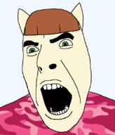 angry animal bemani brown_hair cat clothes green_eyes hair konami nyami_(pop'n_music) open_mouth pop'n_music soyjak variant:cobson // 721x843 // 87.5KB