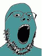 glasses no_eyebrows soyjak stubble teal variant:gapejak // 377x492 // 55.5KB