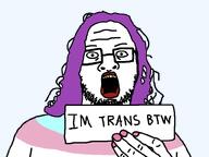 flag flag:transgender_pride_flag flag_shirt hand nail_polish nails open_mouth paper purple_hair red_lips rotten_teeth text tranny transgender_flag variant:skajyosjak white_skin // 800x600 // 18.4KB