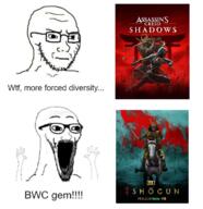 2soyjaks arm assassin's_creed assassin's_creed_shadows concerned frown glasses hand hands_up japan open_mouth shogun shogun_tv_series soyjak stubble subvariant:soyak_(irritated) subvariant:wewjak text thing_japanese variant:soyak video_game // 680x701 // 428.2KB