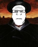 blood_meridian clean_shaven closed_mouth clothes glasses hat judge_holden looking_at_you neutral no_eyebrows shaved subvariant:neutralplier variant:markiplier_soyjak // 1124x1381 // 268.5KB