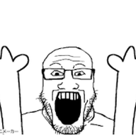 animated bouncing ext=gif fast glasses hand hands_up open_mouth poyopoyo stubble variant:markiplier_soyjak // 255x175 // 39.1KB