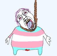 arm blood bloodshot_eyes crying dead flag glasses hair hand hanging leg mustache open_mouth png purple_hair rope soyjak stubble suicide tongue tranny transparent variant:bernd // 343x341 // 9.6KB