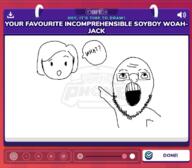 arm gartic_phone glasses hand incomprehensible_woahjack open_mouth pointing soyjak speech_bubble stubble text variant:unknown // 707x619 // 213.4KB