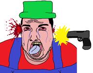 bambi_(friday_night_funkin') bambi_(moldygh) blood bloodshot_eyes brain_fragments dave_and_bambi dead gore gun gunshot open_mouth overalls stubble variant:unknown // 1417x1119 // 83.1KB