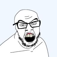 angry glasses mustache open_mouth redraw soyjak stubble variant:feraljak yellow_teeth // 1500x1500 // 36.3KB