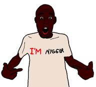 arm black_skin clothes glasses hand i_am nigger open_mouth pointing soyjak stubble text tshirt variant:shirtjak // 618x559 // 82.4KB