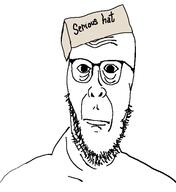 cardboard closed_mouth clothes flipped glasses hat serious_hat soyjak stephen_colbert stubble variant:Cobbert // 518x564 // 30.6KB
