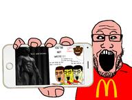 56% amerimutt bald black_sclera clothes glasses mcdonalds nas:gigachad nas:tyrone nigger open_mouth phone pigskin pink_skin red_shirt stubble tyrone variant:chudjak variant:markiplier_soyjak white_pupils // 1920x1461 // 845.1KB