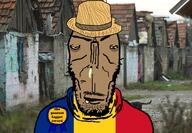 award balkans black_skin clothes country dumb fedora hat hoodie irl meme poor retarded romania series:muttverse soyjak straw straw_hat stubble subvariant:balkanmutt subvariant:euromutt transparent_background variant:markiplier_soyjak // 2000x1385 // 3.7MB