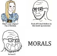 angry christianity female femjak morals philosophy religion subvariant:trad_wife text variant:soyak wojak // 1080x1056 // 86.1KB