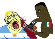 2soyjaks argentina arm bbc black_skin blood bloodshot_eyes blue_eyes buff chainsaw closed_mouth country crying flag flag:argentina flag:mexico glasses hair hand holding_chainsaw holding_object mexico mustache open_mouth queen_of_spades soyjak subvariant:chainsaw_bernd subvariant:chudjak_front tattoo tongue variant:bernd variant:chudjak yellow_hair yellow_skin yellow_teeth // 1238x872 // 221.5KB