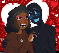 artist artist:skibidigod88 b_b_ghast_(namefag) beanie black_skin blue_eyes brimstone brown_eyes brown_shirt brown_skin coomer_artstyle couple cute cute_girl girl glasses hair heart hearts love nails necklace niggerhell niggerstone soy soylent soylent_(creamy_chocolate) subvariant:soyniqua the_master_of_stuff vantablack variant:soytan video_game wholesome woman // 1279x1157 // 876.1KB
