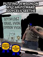 Jew-Z(user) award car clothes goyim hat hebrew hebrew_text irl irl_photo israel jews judaism kippah operation_reality phone photograph pray praying variant:cobson window // 3072x4080 // 8.1MB