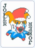 balatro card clown glasses jester joker makeup pixel_art stubble variant:soyak video_game // 710x950 // 176.8KB
