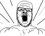 buff glasses mustache open_mouth soyjak stubble variant:a24_slowburn_soyjak // 356x283 // 11.6KB