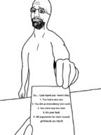 arm beard closed_mouth copypasta downvote glasses hand holding_object paper rape smug soyjak text variant:bartender // 620x827 // 148.5KB
