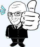 clothes glasses scientoloju scientoloju_(user) smile smug soyjak stubble suit thumbs_up variant:soyak // 700x830 // 38.9KB
