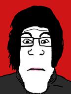 black_shirt glasses hair lipstick long_hair neutral nine_inch_nails red_background stubble subvariant:neutralplier trent_reznor variant:markiplier_soyjak // 600x800 // 24.6KB