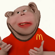 amerimutt animated big_lips brown_skin ext=gif fast_food mcdonalds meta:ai_generated mutt realistic red_shirt speaking stubble subvariant:impish_amerimutt talking teeth variant:impish_soyak_ears white_background yellow_teeth // 717x681 // 10.1MB