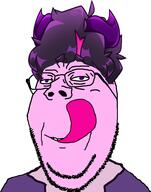 glasses jelly_bean licking_lips purple_eyes purple_hair purple_skin soyjak stubble subvariant:wholesome_soyjak tongue variant:gapejak wrinkles // 755x957 // 222.0KB