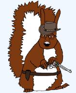 animal belt brown_eyes brown_hair clothes cowboy cowboy_hat gun hat holding_gun holding_object holster revolver series:animaljaks squirreljak subvariant:feralsquirrel trend:squirreljakking variant:feraljak // 680x830 // 20.6KB