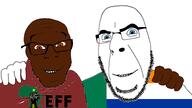 2soyjaks bald blue_eyes boer brown_eyes brown_skin economic_freedom_fighters flag friendship glasses hand happy logo no_more_brother_wars smile south_africa soyjak stubble variant:cobson variant:feraljak // 1920x1078 // 239.6KB
