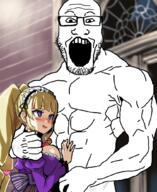 anime anime_background arm bald buff coomer_artstyle deep_web_underground glasses heart_eyes muscular_male nsfw open_mouth soyjak stubble variant:markiplier_soyjak // 850x1038 // 692.8KB