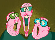 3soyjaks blue_eyes cartoon clothes derp doug_walker ear glasses john_kricfalusi nickelodeon nostalgia_critic open_mouth pink_skin redraw ren_and_stimpy soyjak stretched_mouth style_emulation trend:soyjak_trio uvula variant:gapejak variant:markiplier_soyjak variant:tony_soprano_soyjak white_skin // 888x636 // 296.8KB