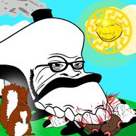 black_skin drawn_background glasses rails series:unfunnycreature sonnenrad subvariant:feralsquirrel subvariant:wholesome_soyjak sun teeth teeth_showing train trend:squirreljakking unfunny_creature variant:gapejak variant:kuzjak variant:meximutt variant:trainjak variant:unknown // 2048x2048 // 998.4KB