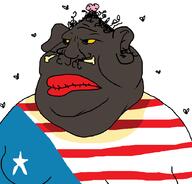 big_ears big_lips big_nose black_skin bone brain cuba_vs_puerto_rico dried_lips fat flag:puerto_rico flies hair hamas_2 meximutt monkey obese puerto_rico small_brain soyjak star_(symbol) sweating tits united_states variant:meximutt wrinkles yellow_sclera // 888x849 // 26.9KB