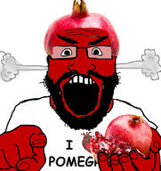 angry arm beard clothes comic_sans food foodjak fruit fume glasses hand heart holding_object i_love open_mouth pointing pointing_at_viewer pomegranate red red_eyes red_skin soyjak subvariant:science_lover tshirt variant:markiplier_soyjak // 1200x1276 // 174.5KB